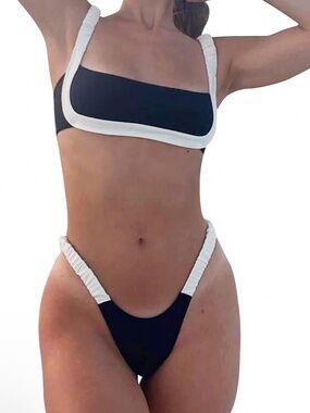 Women's Colorblock Bikini Set Square Neck High Cut Cheeky Bikini
